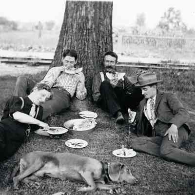 Brandt and Guy Warner at base of tree. Nelsonf Chamberlain is in photo.