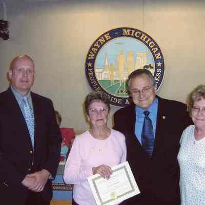 Chief John Williams, Crossing Guard Dorothy Begrikn, Mayor Al, unknown