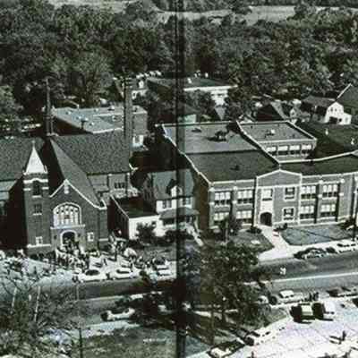 Overhead shot of Church and School