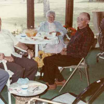 Carl Topham, Gladys Topham and Mr. Salaska in 1987 reunion in Mulberry Florida