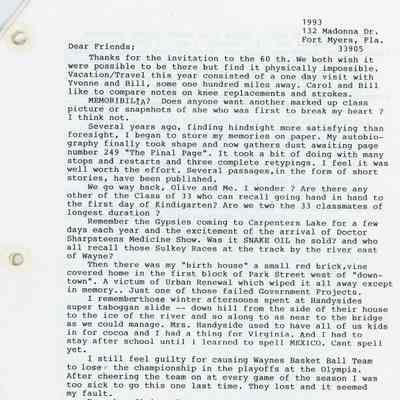 Class of 1933 Declination letter from Elmer and Carol p1