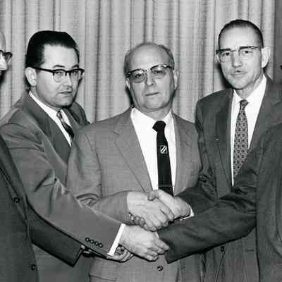 Wayne bank. Dec 17, 1958. Charles Cozadd, Ray Cramer, L. Weyand, H. Stein Sr.