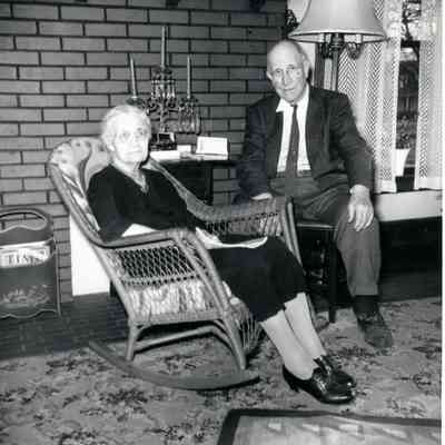 Mrs. Mary Warner and her brother Mr. Orrin Chaffee. Karl Starkweather took the photo in 1958.