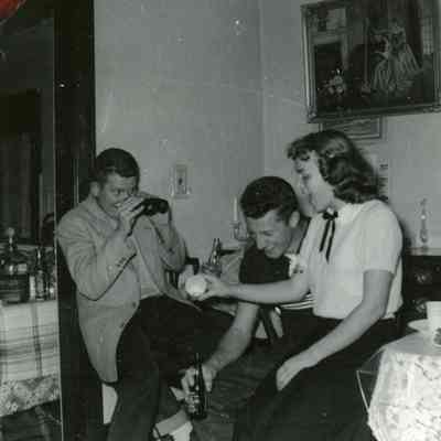 Lee Jewel, Virgil Duprie and Marilyn Johnson at Pat Millar's PJ Party on Oct. 23, 1953.