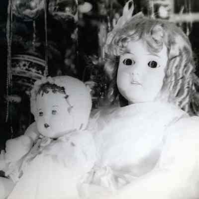 Grace Peters's dolls (Daisy and Baby Girl). Grace willed dolls to wayne Historical Society.