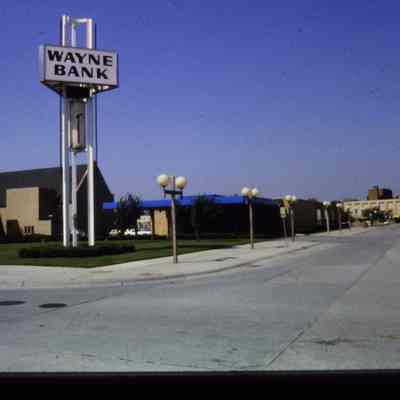 NW corner Main and Biddle. Wayne Bank Sign