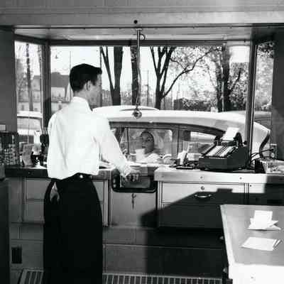 Drive-thru window Wayne bank. See Carpenter Hospital through window