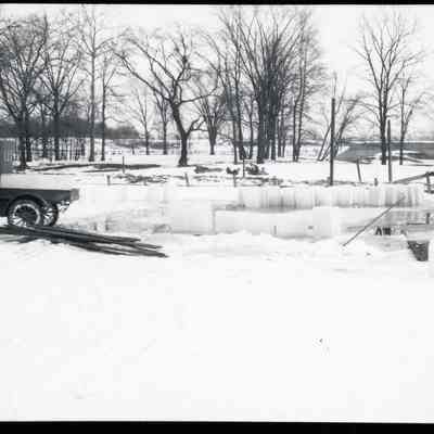Winter scenes, cutting ice, skating