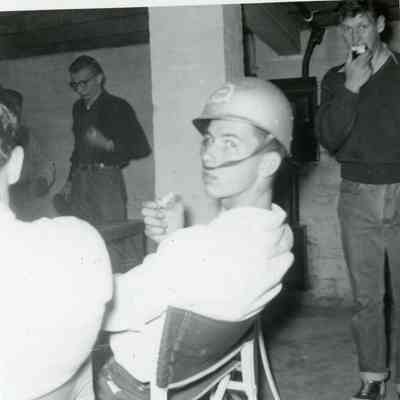 Ray lanczki, Ken Betz and Ron Basham at Maxine Barton's Party after the Wayne verses Dearborn Football Game on Nov. 6, 1953.