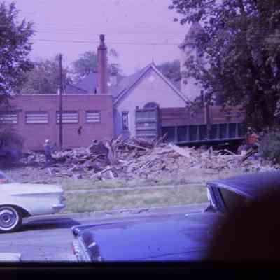 Demolition for Urban Renewal. Baptist church in background.