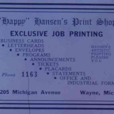 1947 Ad. 35205 Michigan - Happy Hansens Print Shop
