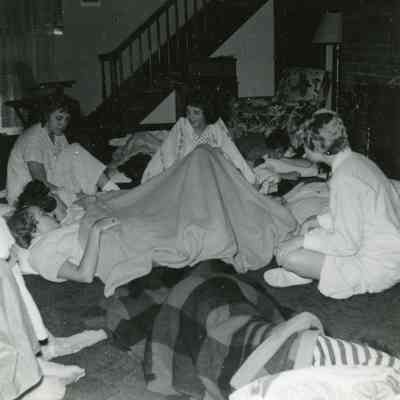 Marilyn Johnson, Carol Chedester, Shirley Failor, Sue Pringle, Judy Spada and Martha Hawley at Pat Millar's PJ Party.