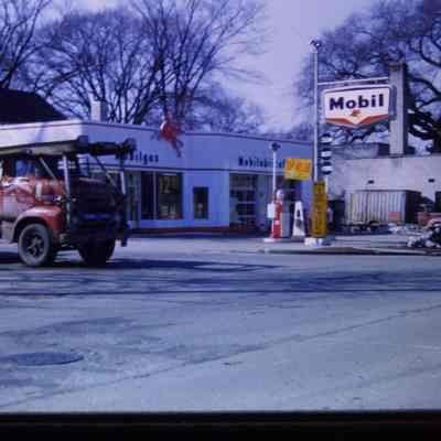 Slide. 1959. Part of Wayne Dairy at right.