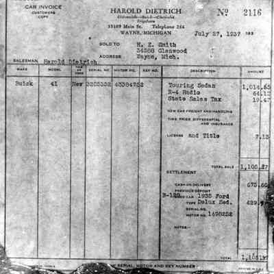 Harold Dietrich Car Invoice