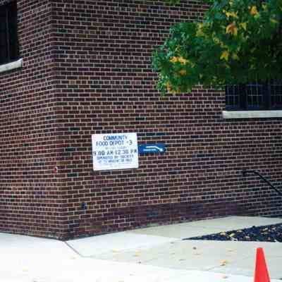 Sign for food depot in basement