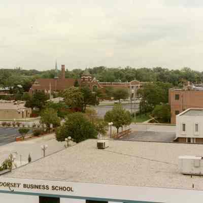 Aerial looking East at Main and Second st.