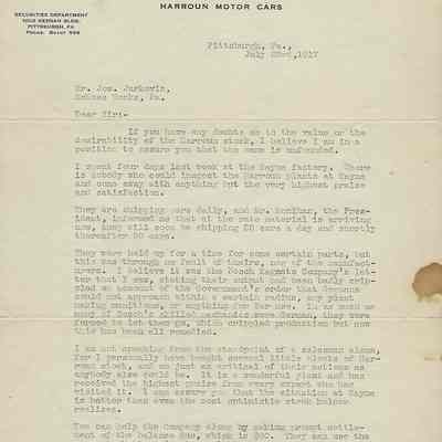 Letter about Stock 1917