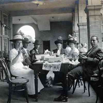 L to R; Mrs. Avery, Mr. William Avery, James Martin, Annie Martin, Mrs. Langworthy, Harold Langworthy, and E.H. Langworthy.