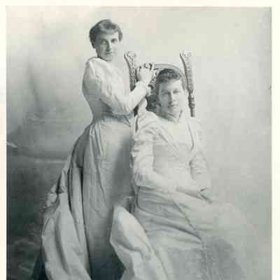 Ann Morrison Marker and Margaret Taylor (Pontiac) in about 1893. Double wedding at Congregational Church in Wayne.