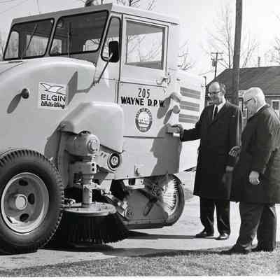 Wally Arrowsmith and Ray Wardell checking out a new sweeper on March 8, 1966. Photo taken for the "Eagle".