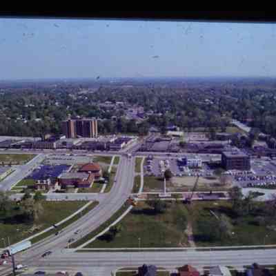 Aerial over Michigan Ave. EB and Wayne Road, looking North