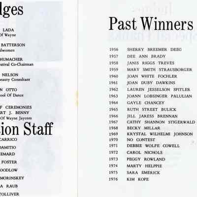 1977 Ms Wayne Pageant Program Past Winners, Judges, and Staff