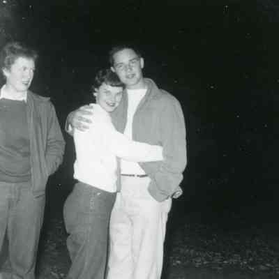 Shirley Hickey, Patti Bingel and Phil Bradley during the Senior Picnic at Plymouth Park on Nov. 05, 1954.