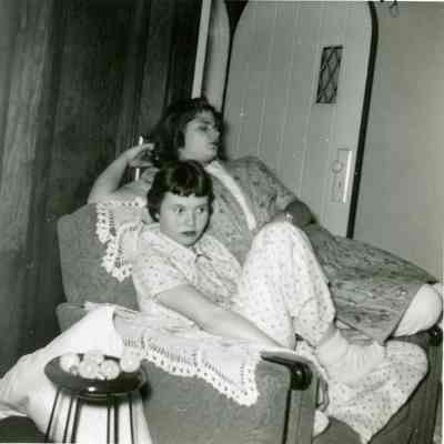 Maxine Barton and Alice Niddrie at Barb Hileman's PJ Party on March of 1954.