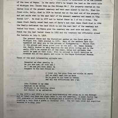 History of Wayne Cemetery