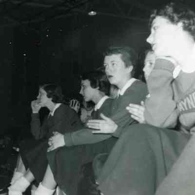 Sarah Chamberlain, Gloria Frakes, Shirley Hickey, Sondra Anderle at the Wayne verses Plymouth, Home Game in 1955.