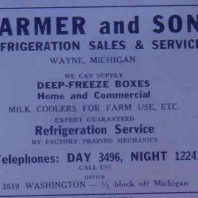 1947 Ad. Farmer and Son Refrigeration Service
