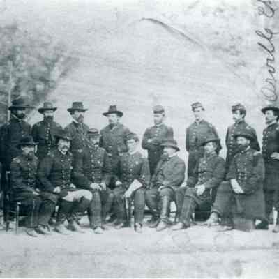 1864 civil war picture taken at Petersburg, Virginia. Orville Chubb is at the far right