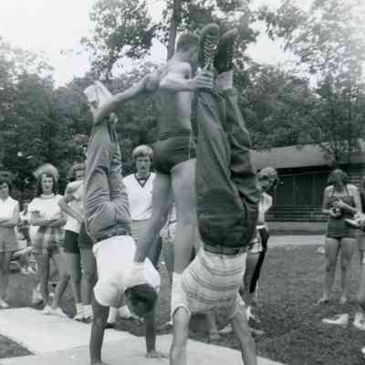 Newt, Nick Wiese and Herkie at the Midwest Cheerleads Camp at Smith & Walbridge in Syracuse, Indiana on June 19, 1953.