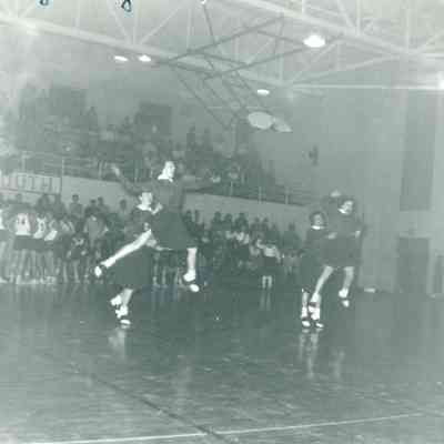 Shirley Hickey, Gloria Frakes (back), Pat Millar, Anita Swartz (front) at the Wayne verses Plymouth, Home Game in 1955.