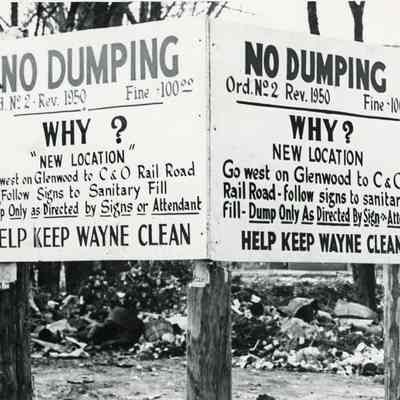 No dumping signs at old dump, which appears to be Goudy Park