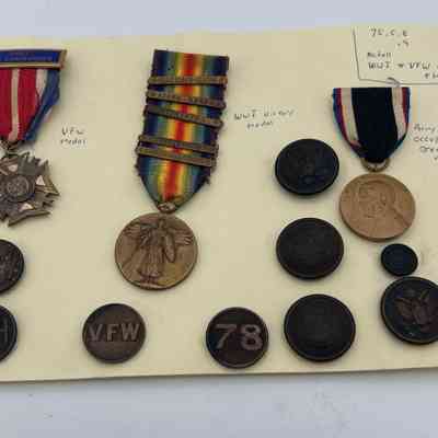 World War 1 and VFW medal and pins