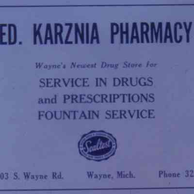 1947 Ad. Ed Karznia Pharmacy