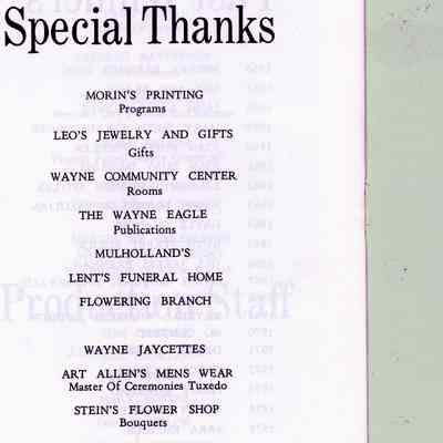 1977 Ms Wayne Pageant Program Special Thanks