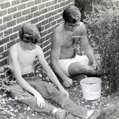 Jack Paffle and Dennis Rychlinski cleaning grounds