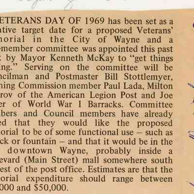 1968 formation of a committee to get a veterans memorial