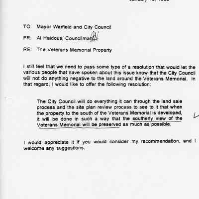 1996 petition to save property south of Peace memorial from development