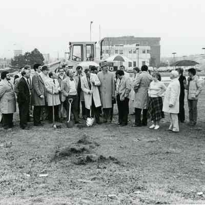 C.A Muer restaurant Groundbreaking on 12/27/1982. Mayor Pat Norton has the shovel.