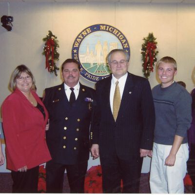 Fire Chief and his family with Mayor of Wayne