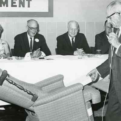 From left: Mrs. Knox, Larry Knox, Joseph Childs (State Police Commissioner), Ed Yester and Harold Sleicher (speaking).