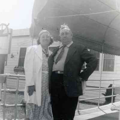 Lillie Roper Schaefer and John Kessler in front of Marine Grill on 07/15/1940.