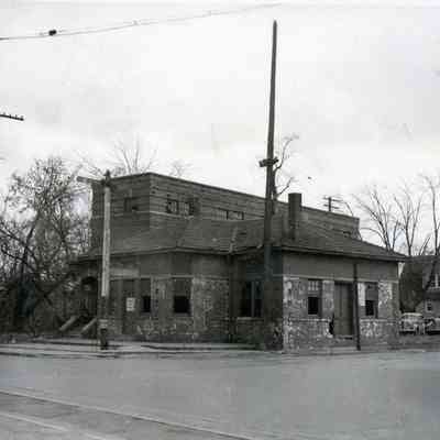 Abandoned DUR Depot and waiting room being torn down. April 3, 1938. SE corner of Michigan and Wayne Roads.