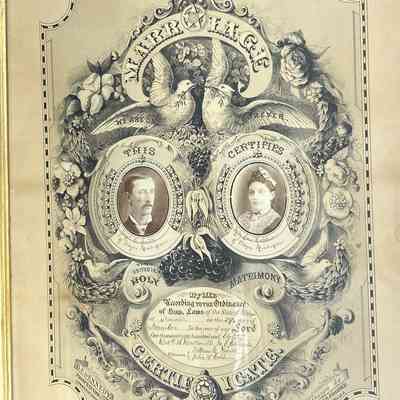 Joseph and Lena Smith Marriage Certificate: Joseph Smith and Lena Coleburn  married on December 29 1880. Joseph Smith served as the village of Wayne Michigan Town Marshall for 20 years and was elected Nankin Township Constable for 22 years. Lena Coleburn Smith was a woman Hat Maker in a shop on Monroe Street for 30 years. 2012-6.