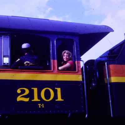 Trains, Chessie Steam Special with a girl in the Loco Cab in July 1977.