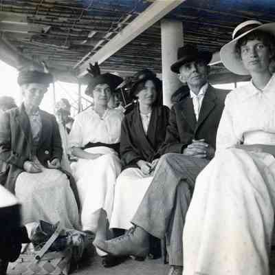 From L to R; Annie Martin, Annabelll, Eva, Mr. Sweinberger and Rose on Chatam, Ontario Trip on Aug. 21, 1914.