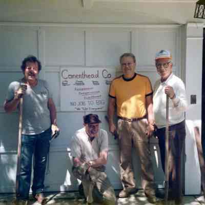 UK, Bud Stein, UK, Hank Goudy in orange hat. 1986 new sidewalk